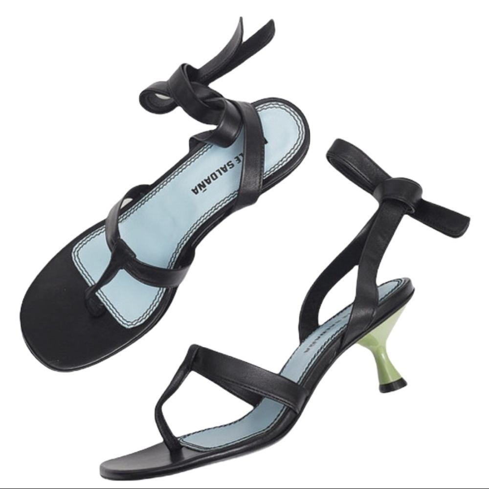 Nicole Sandaña | NWOB Black Leather Bobby Square Toe Strap Sandal - Size EU 40